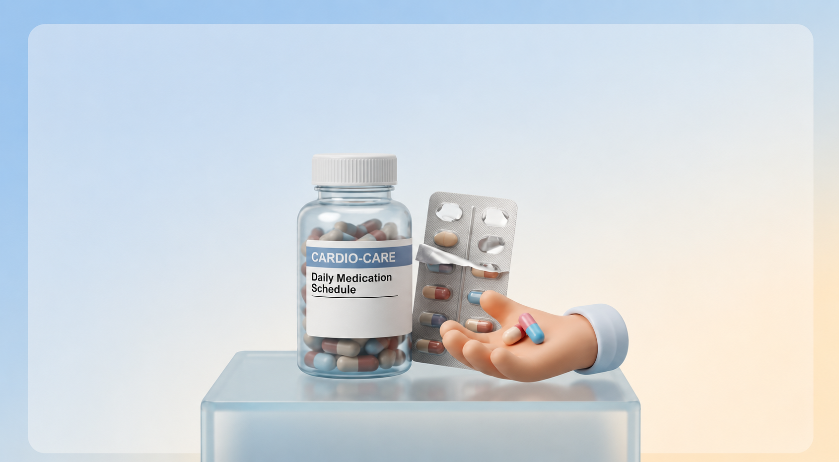 Pastillas y frascos de medicamentos organizados